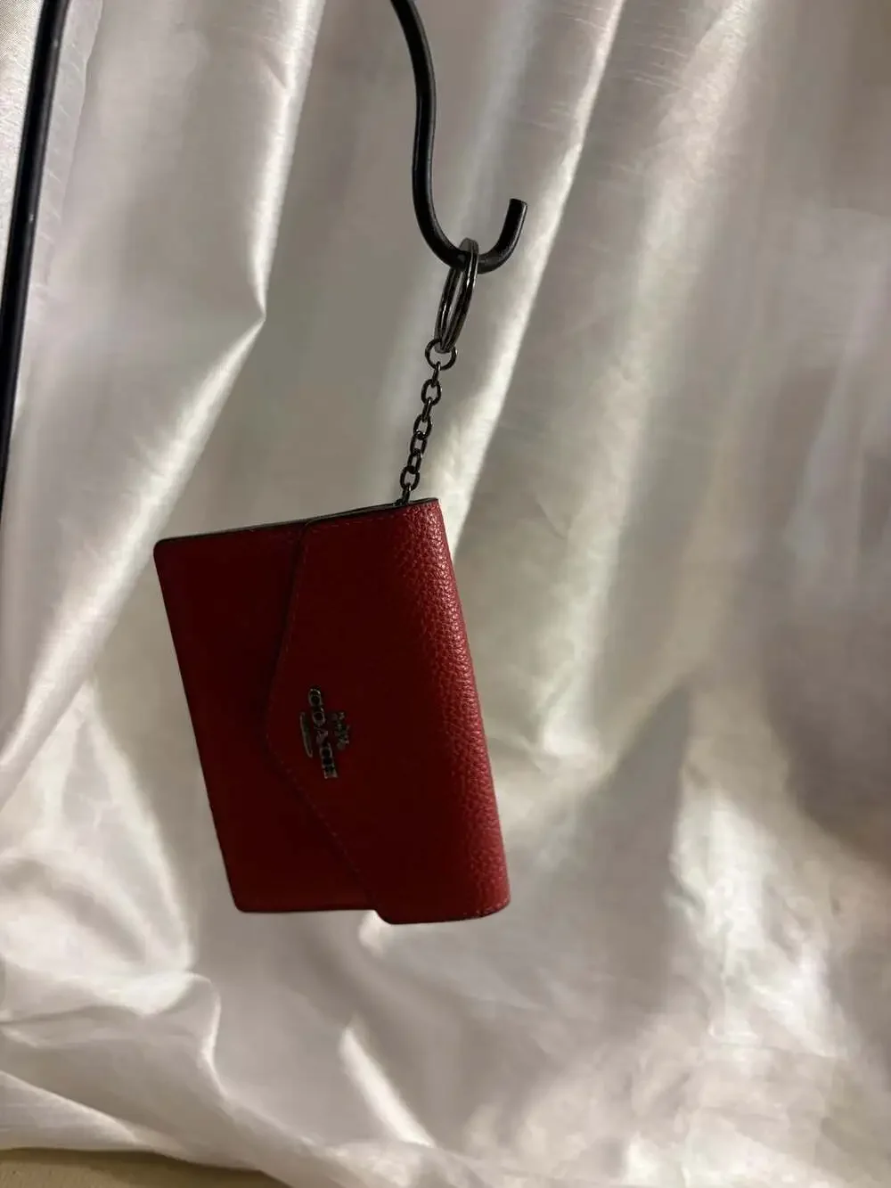 Coach Red Leather Envelope Card Case Wallet with Keychain